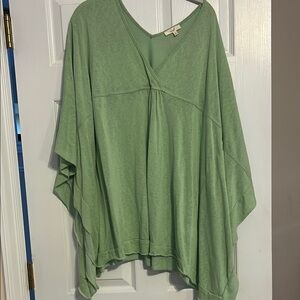 Green V-Neck Poncho Top